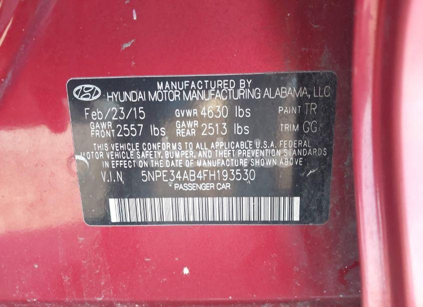 Photo 9 of 2015 Hyundai Sonata SPORT 2.0T (VIN 5NPE34AB4FH193530)