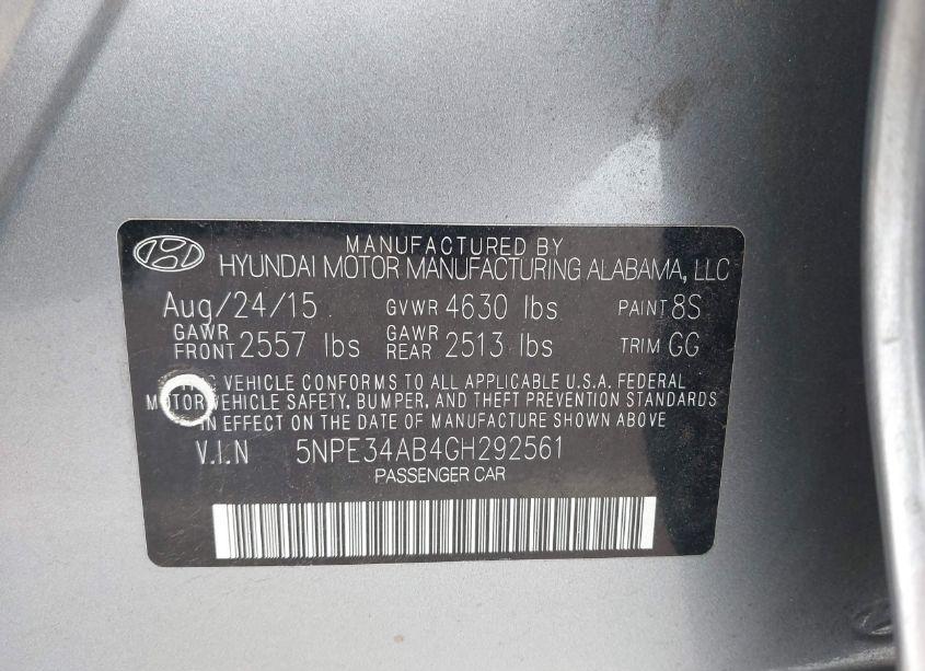 Photo 9 of 2016 Hyundai Sonata LIMITED 2.0T (VIN 5NPE34AB4GH292561)