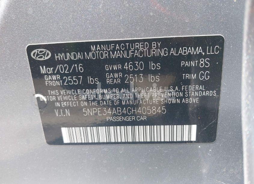 Photo 9 of 2016 Hyundai Sonata SPORT 2.0T (VIN 5NPE34AB4GH405845)