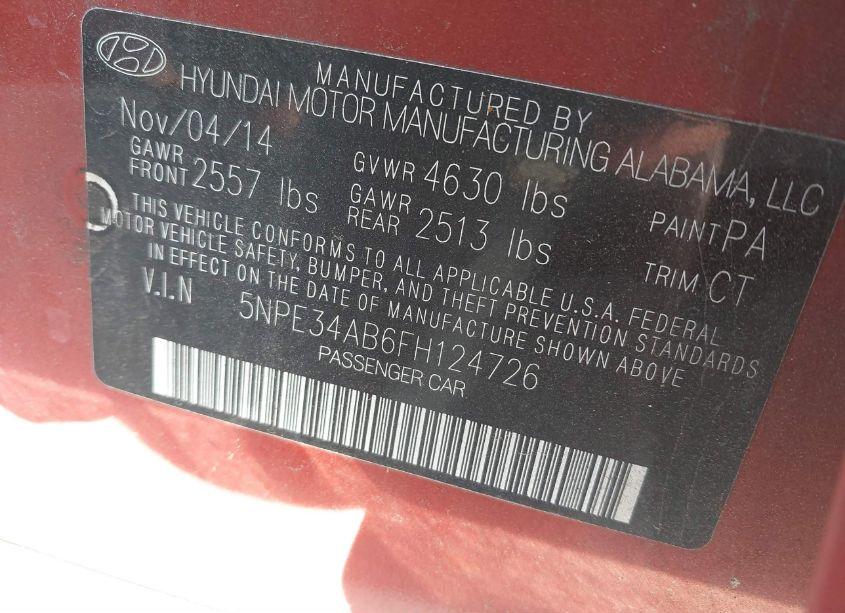 Photo 9 of 2015 Hyundai Sonata LIMITED 2.0T (VIN 5NPE34AB6FH124726)