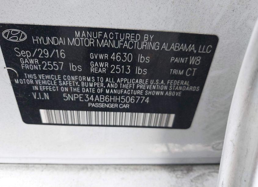 Photo 9 of 2017 Hyundai Sonata LIMITED 2.0T (VIN 5NPE34AB6HH506774)