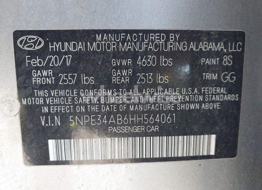 Photo 9 of 2017 Hyundai Sonata SPORT 2.0T (VIN 5NPE34AB6HH564061)