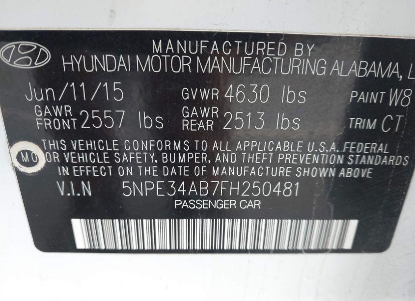 Photo 9 of 2015 Hyundai Sonata LIMITED 2.0T (VIN 5NPE34AB7FH250481)