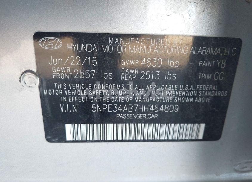 Photo 9 of 2017 Hyundai Sonata SPORT 2.0T (VIN 5NPE34AB7HH464809)