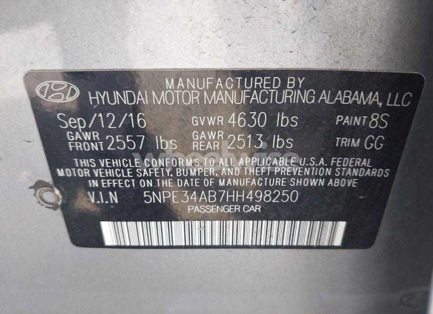 Photo 9 of 2017 Hyundai Sonata SPORT 2.0T (VIN 5NPE34AB7HH498250)