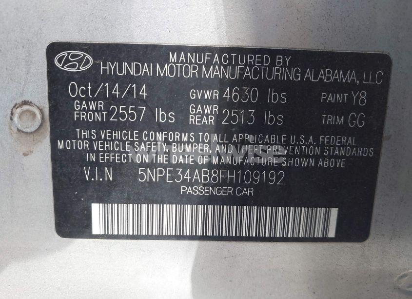 Photo 9 of 2015 Hyundai Sonata LIMITED 2.0T (VIN 5NPE34AB8FH109192)