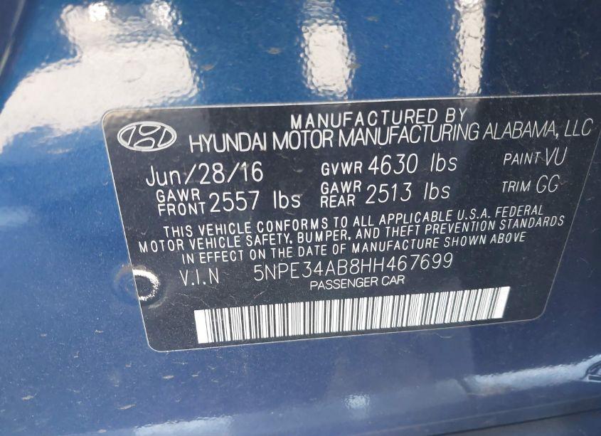 Photo 9 of 2017 Hyundai Sonata SPORT 2.0T (VIN 5NPE34AB8HH467699)