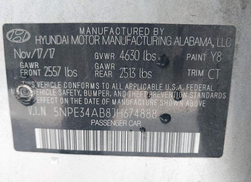 Photo 9 of 2018 Hyundai Sonata SPORT 2.0T (VIN 5NPE34AB8JH674888)