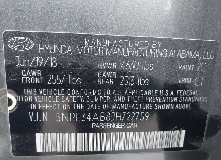 Photo 9 of 2018 Hyundai Sonata LIMITED 2.0T+ (VIN 5NPE34AB8JH722759)