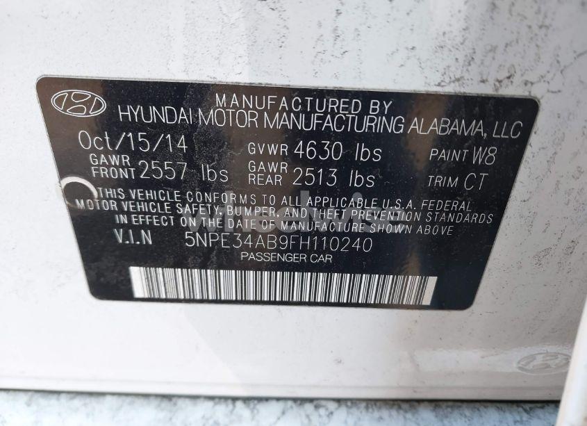 Photo 9 of 2015 Hyundai Sonata SPORT 2.0T (VIN 5NPE34AB9FH110240)