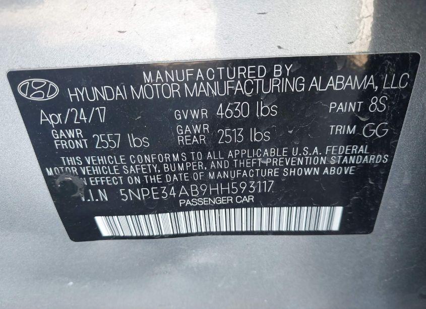 Photo 9 of 2017 Hyundai Sonata LIMITED 2.0T (VIN 5NPE34AB9HH593117)