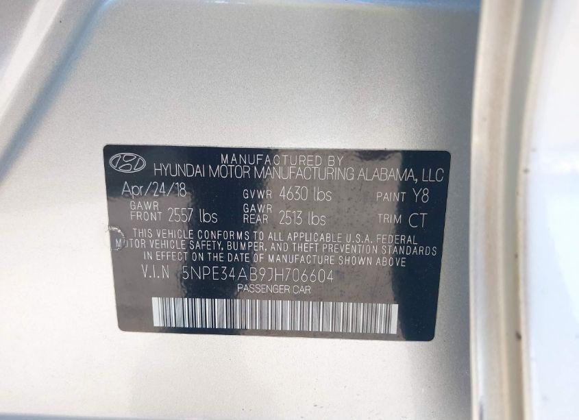 Photo 9 of 2018 Hyundai Sonata LIMITED 2.0T+ (VIN 5NPE34AB9JH706604)