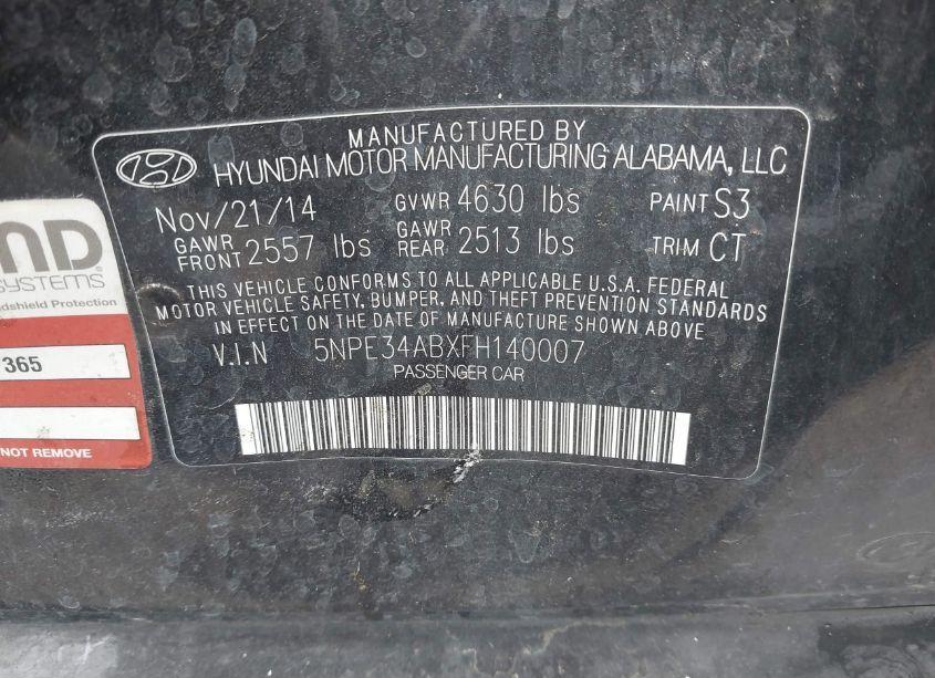 Photo 9 of 2015 Hyundai Sonata LIMITED 2.0T (VIN 5NPE34ABXFH140007)