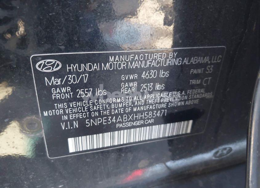Photo 9 of 2017 Hyundai Sonata LIMITED 2.0T (VIN 5NPE34ABXHH583471)