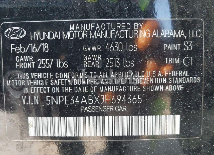 Photo 9 of 2018 Hyundai Sonata SPORT 2.0T (VIN 5NPE34ABXJH694365)