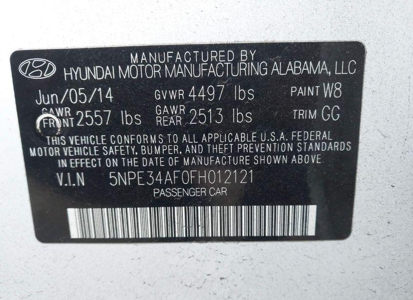 Photo 9 of 2015 Hyundai Sonata LIMITED (VIN 5NPE34AF0FH012121)