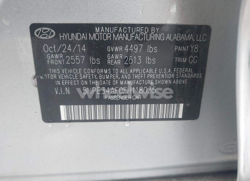 Photo 9 of 2015 Hyundai Sonata SPORT (VIN 5NPE34AF0FH118035)