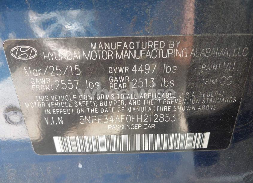 Photo 9 of 2015 Hyundai Sonata SPORT (VIN 5NPE34AF0FH212853)