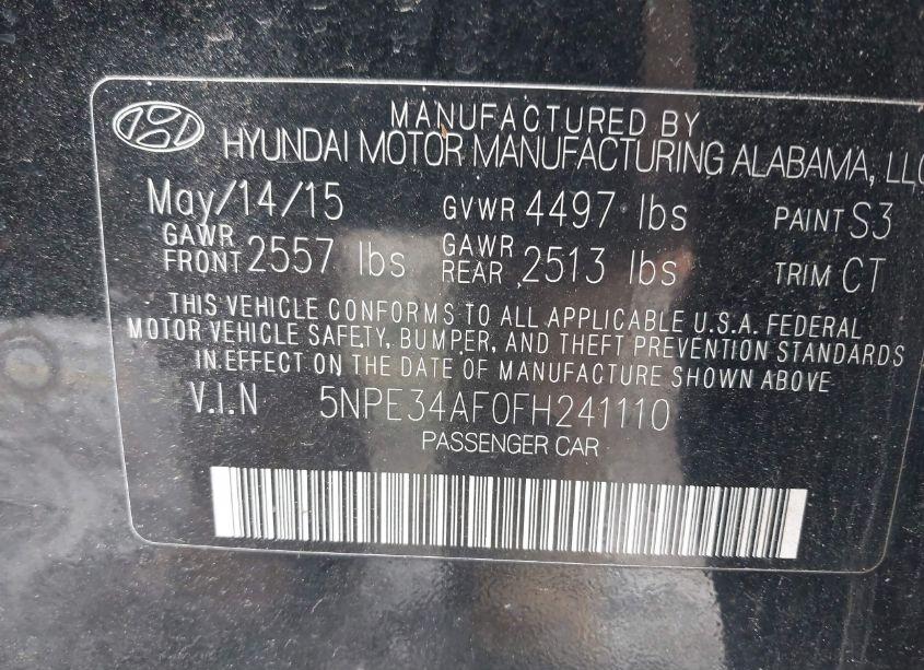 Photo 9 of 2015 Hyundai Sonata LIMITED (VIN 5NPE34AF0FH241110)