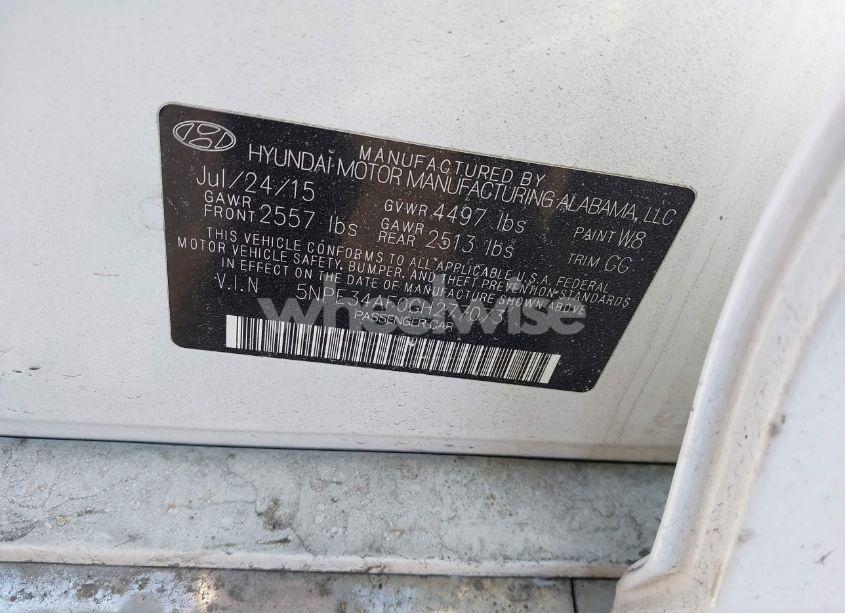 Photo 9 of 2016 Hyundai Sonata SPORT/LIMITED (VIN 5NPE34AF0GH277073)