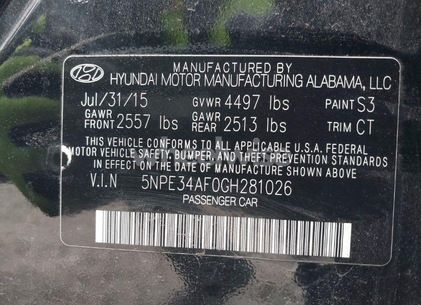 Photo 9 of 2016 Hyundai Sonata SPORT (VIN 5NPE34AF0GH281026)