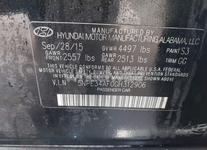 Photo 9 of 2016 Hyundai Sonata SPORT (VIN 5NPE34AF0GH312906)