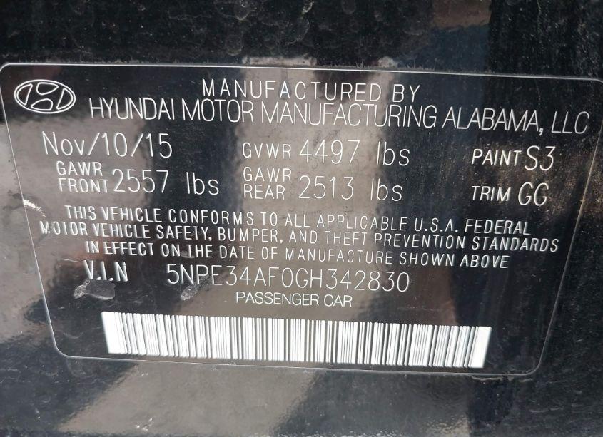 Photo 9 of 2016 Hyundai Sonata SPORT (VIN 5NPE34AF0GH342830)