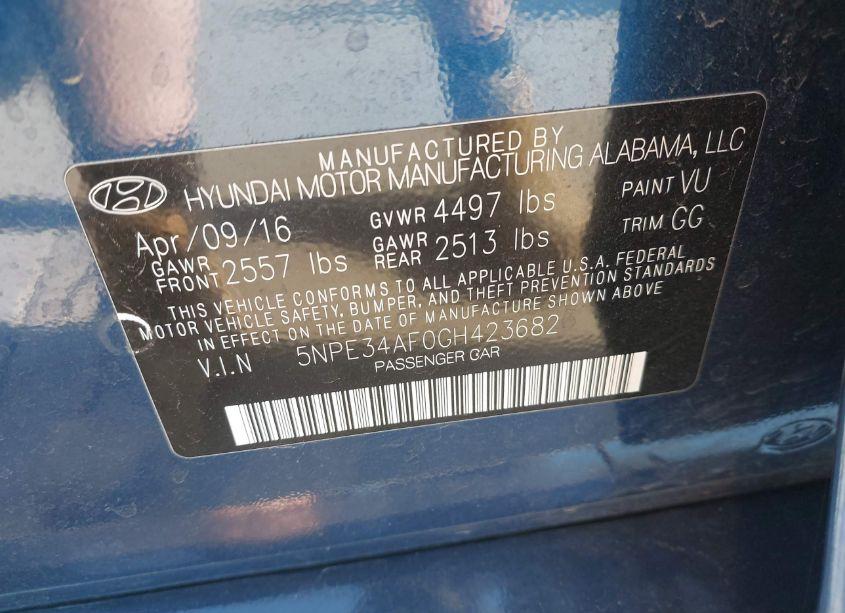 Photo 9 of 2016 Hyundai Sonata SPORT (VIN 5NPE34AF0GH423682)