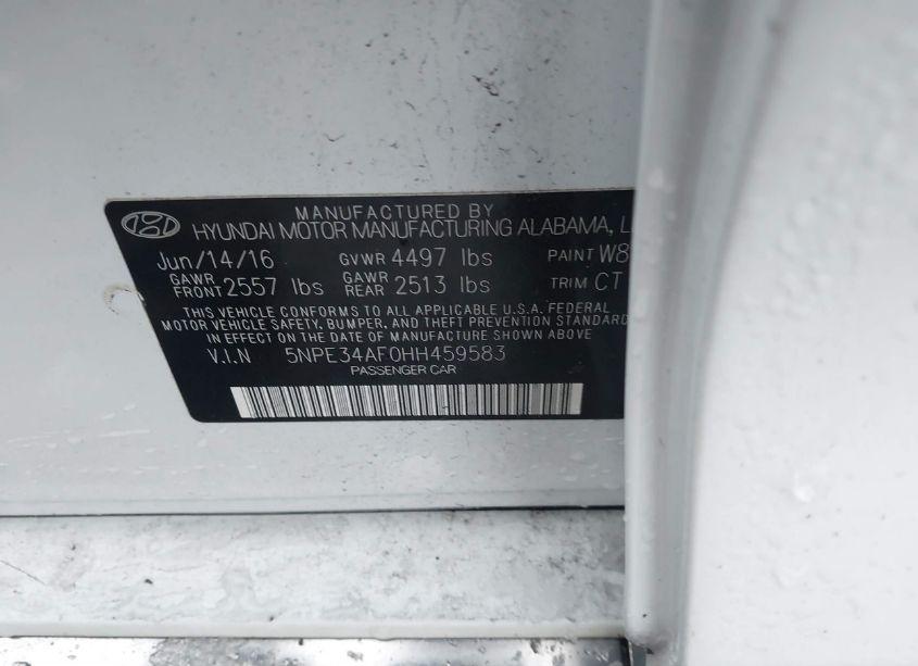 Photo 9 of 2017 Hyundai Sonata SPORT (VIN 5NPE34AF0HH459583)