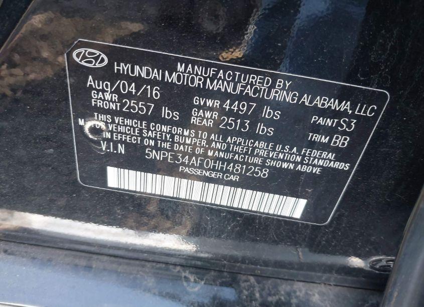 Photo 9 of 2017 Hyundai Sonata SPORT (VIN 5NPE34AF0HH481258)