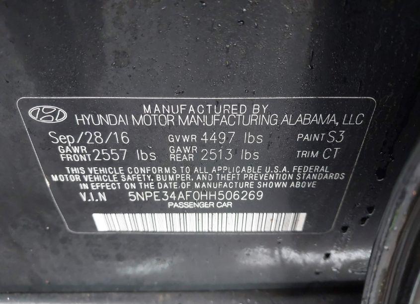 Photo 9 of 2017 Hyundai Sonata SPORT (VIN 5NPE34AF0HH506269)