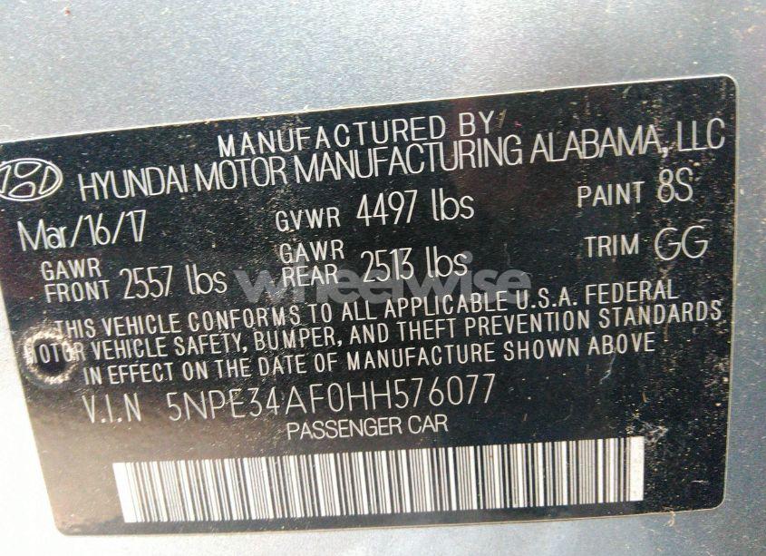 Photo 9 of 2017 Hyundai Sonata SPORT (VIN 5NPE34AF0HH576077)