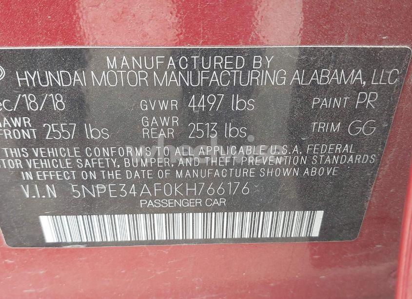 Photo 9 of 2019 Hyundai Sonata SEL (VIN 5NPE34AF0KH766176)