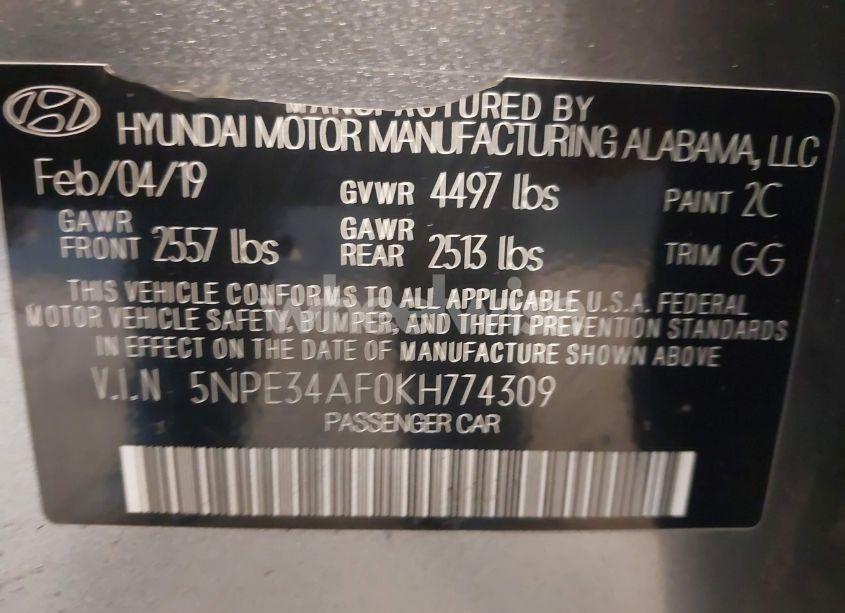 Photo 9 of 2019 Hyundai Sonata SEL (VIN 5NPE34AF0KH774309)