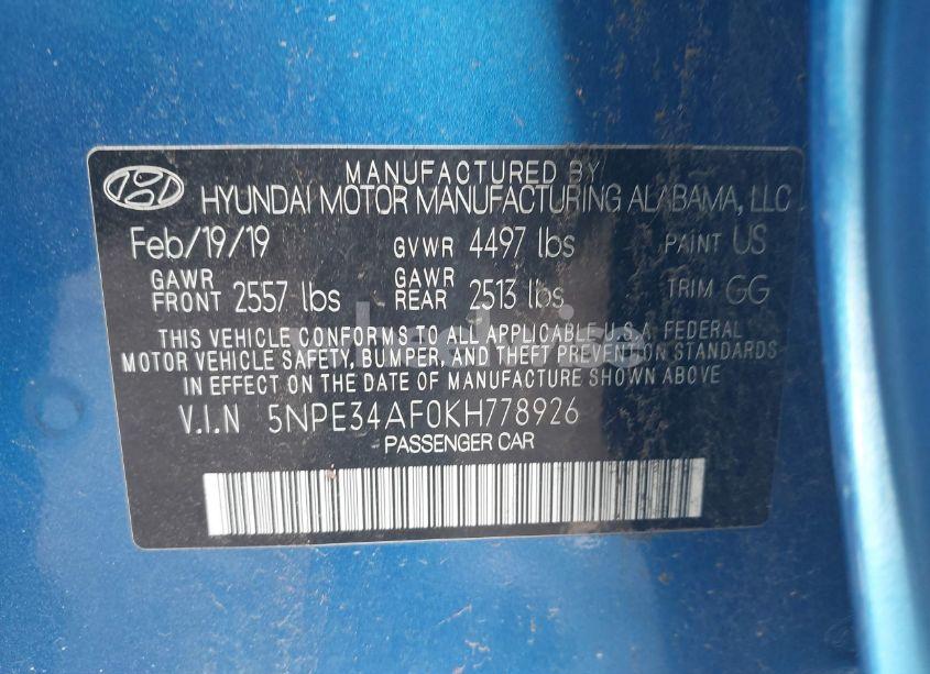 Photo 9 of 2019 Hyundai Sonata SEL (VIN 5NPE34AF0KH778926)