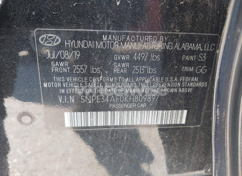 Photo 9 of 2019 Hyundai Sonata SEL (VIN 5NPE34AF0KH809897)