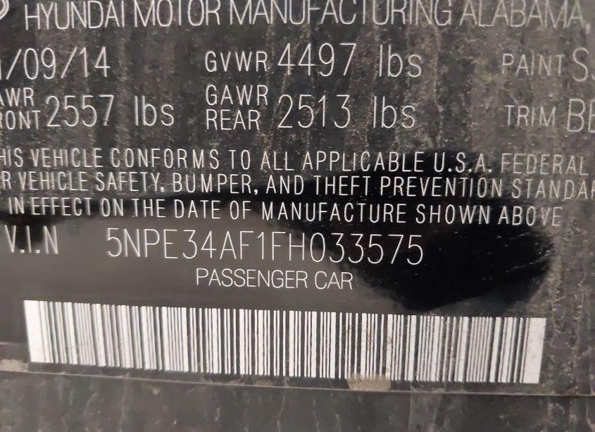 Photo 9 of 2015 Hyundai Sonata SPORT (VIN 5NPE34AF1FH033575)