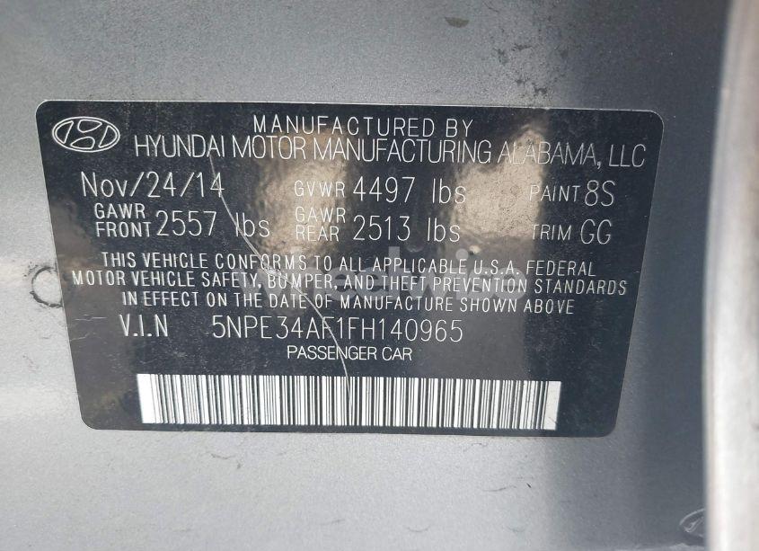 Photo 9 of 2015 Hyundai Sonata SPORT (VIN 5NPE34AF1FH140965)