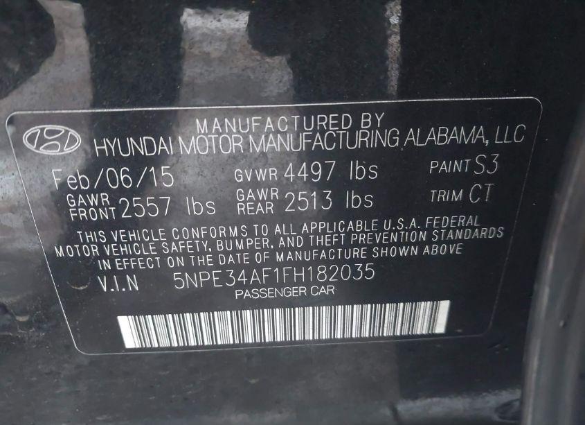 Photo 9 of 2015 Hyundai Sonata LIMITED (VIN 5NPE34AF1FH182035)