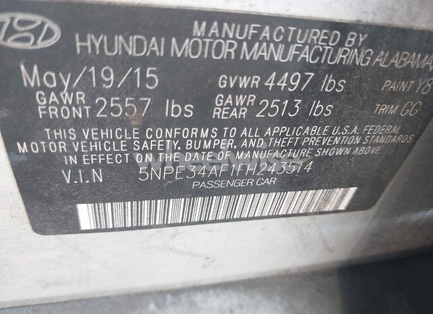 Photo 9 of 2015 Hyundai Sonata SPORT (VIN 5NPE34AF1FH243514)
