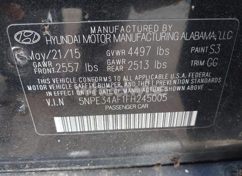 Photo 9 of 2015 Hyundai Sonata LIMITED (VIN 5NPE34AF1FH245005)