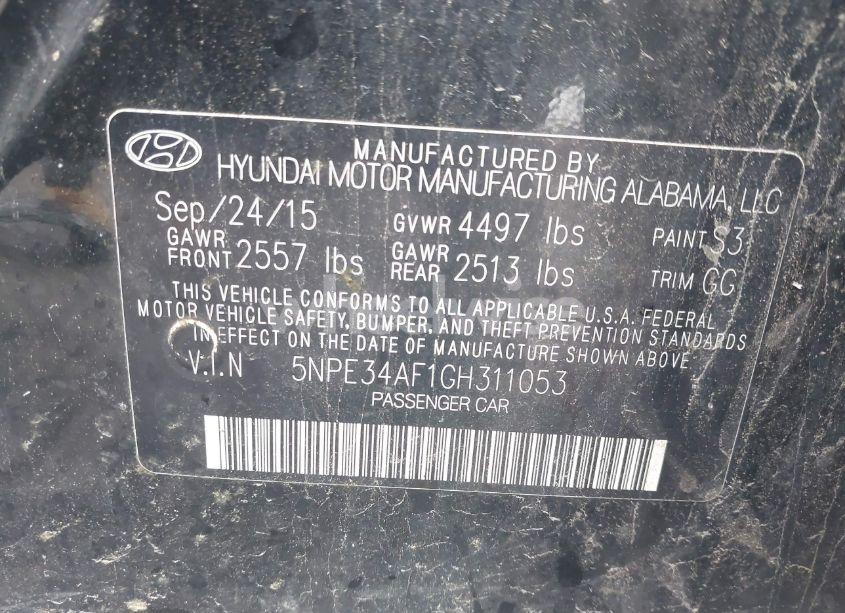 Photo 9 of 2016 Hyundai Sonata LIMITED (VIN 5NPE34AF1GH311053)