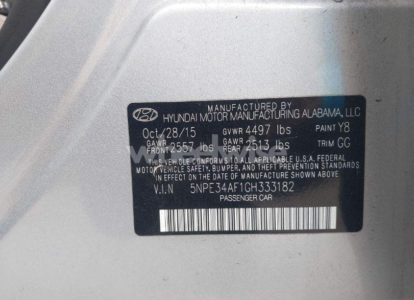 Photo 9 of 2016 Hyundai Sonata SPORT (VIN 5NPE34AF1GH333182)