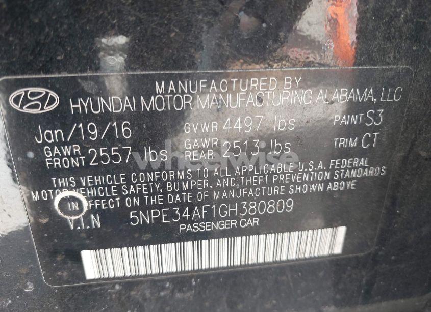 Photo 9 of 2016 Hyundai Sonata SPORT (VIN 5NPE34AF1GH380809)