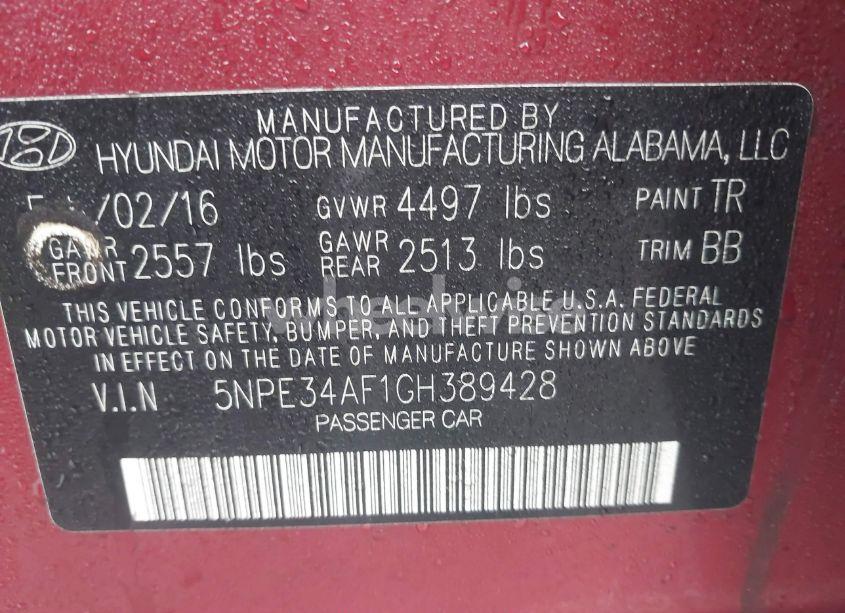 Photo 9 of 2016 Hyundai Sonata SPORT (VIN 5NPE34AF1GH389428)