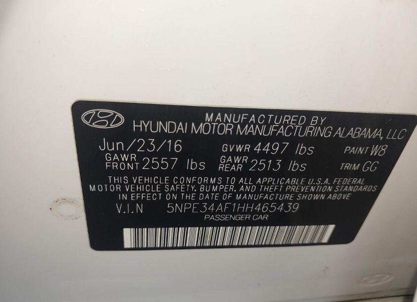 Photo 9 of 2017 Hyundai Sonata SPORT (VIN 5NPE34AF1HH465439)