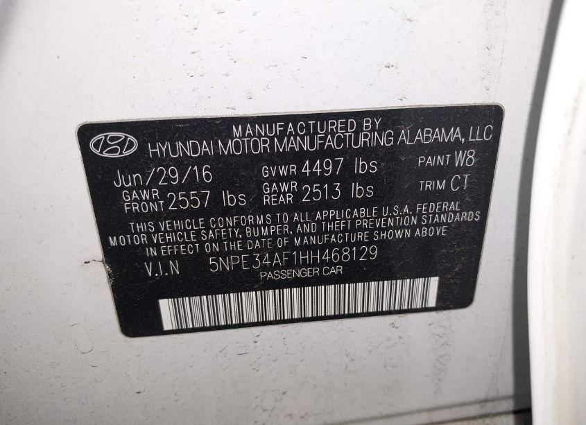 Photo 9 of 2017 Hyundai Sonata SPORT (VIN 5NPE34AF1HH468129)