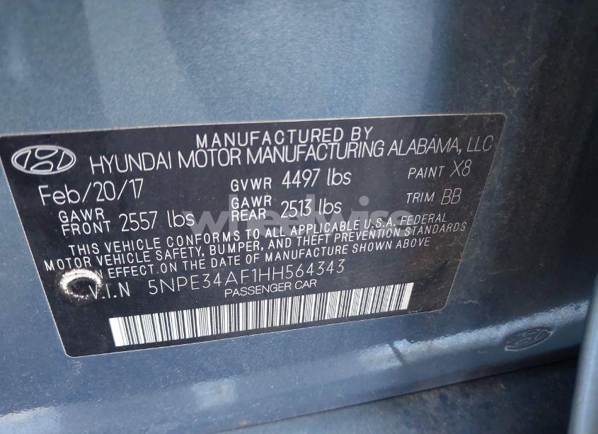 Photo 9 of 2017 Hyundai Sonata LIMITED (VIN 5NPE34AF1HH564343)