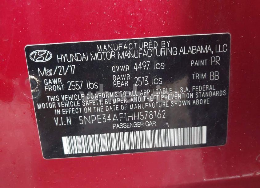 Photo 9 of 2017 Hyundai Sonata LIMITED (VIN 5NPE34AF1HH578162)