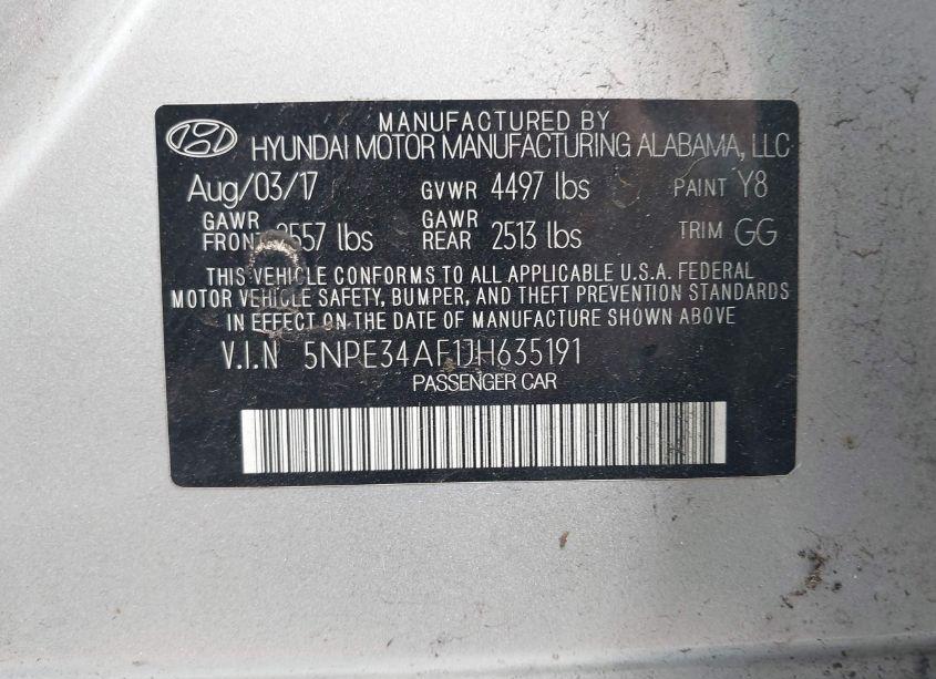 Photo 9 of 2018 Hyundai Sonata SEL (VIN 5NPE34AF1JH635191)